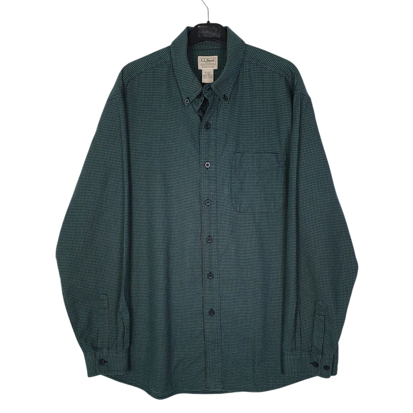 Mens Green L.L.Bean Thick Flannel Houndstooth Long Sleeve Shirt