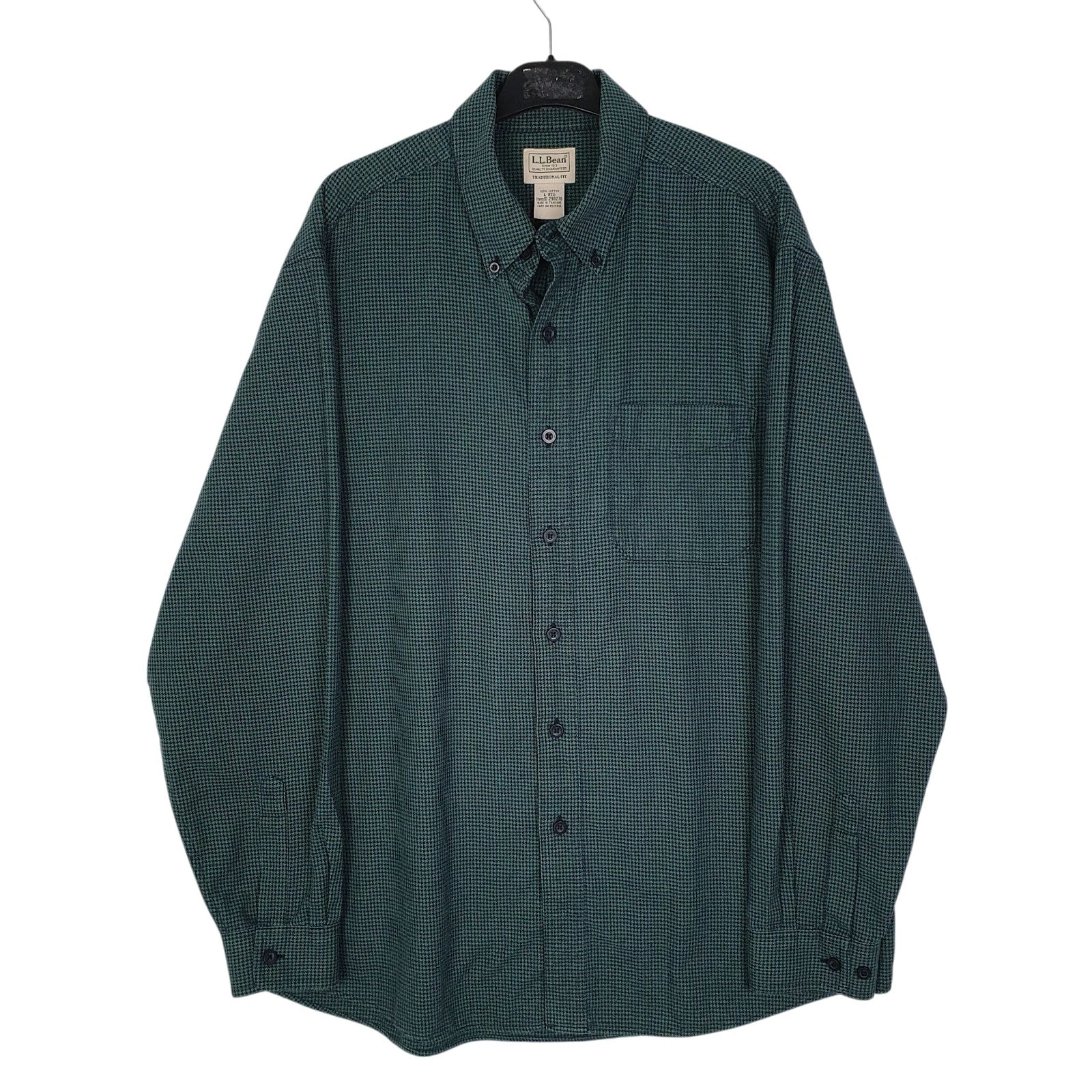 Mens Green L.L.Bean Thick Flannel Houndstooth Long Sleeve Shirt