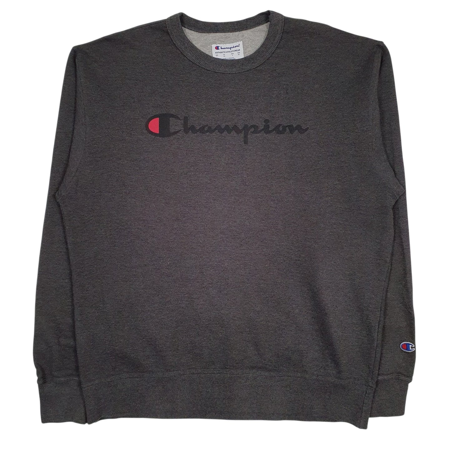 Mens Grey Champion Spellout Crewneck Jumper