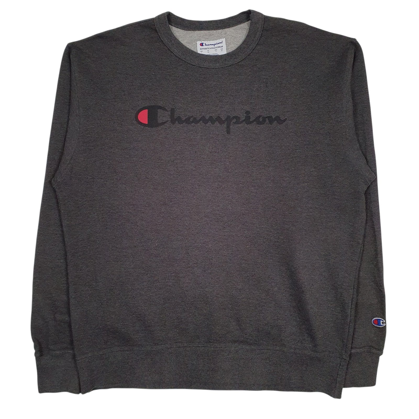 Mens Grey Champion Spellout Crewneck Jumper