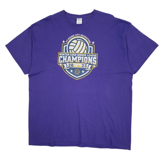 Mens Purple Port & Company Winter Indoor Handball Champions Short Sleeve T Shirt