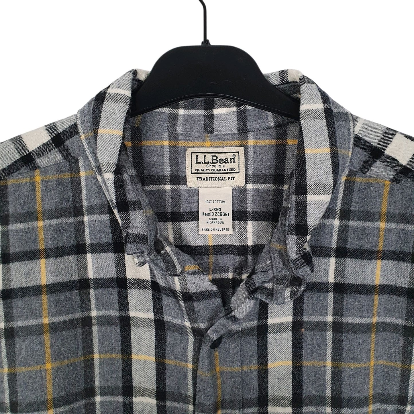Mens Grey L.L.Bean Scotch Plaid Flannel  Shirt