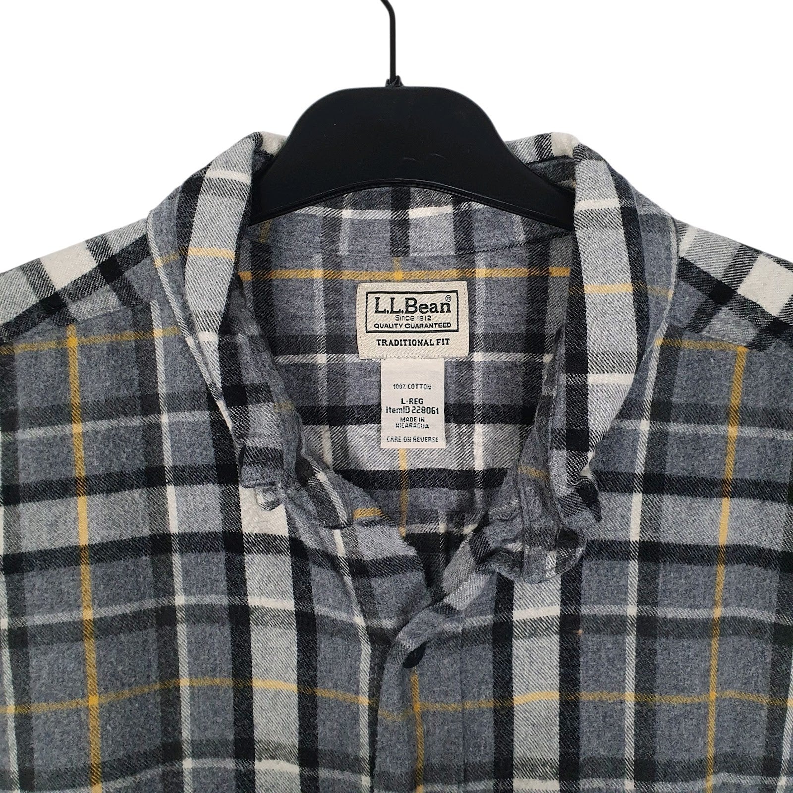 Mens Grey L.L.Bean Scotch Plaid Flannel  Shirt