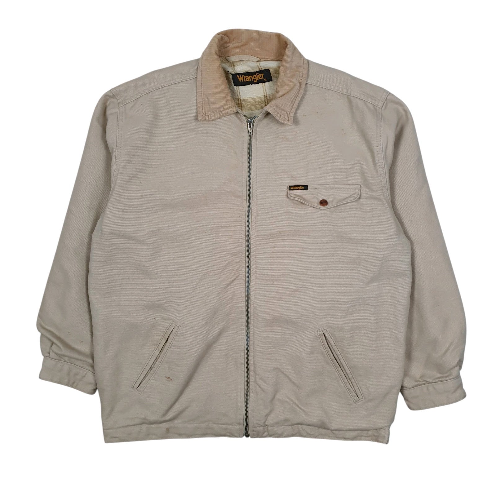 Mens Cream Wrangler Windbreaker Blanket Lined Vintage 90s  Coat
