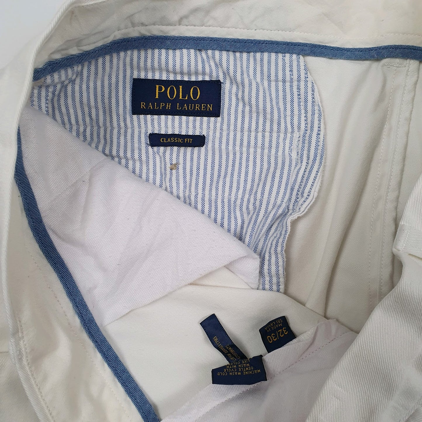 Mens White Polo Ralph Lauren Classic Fit  Trousers