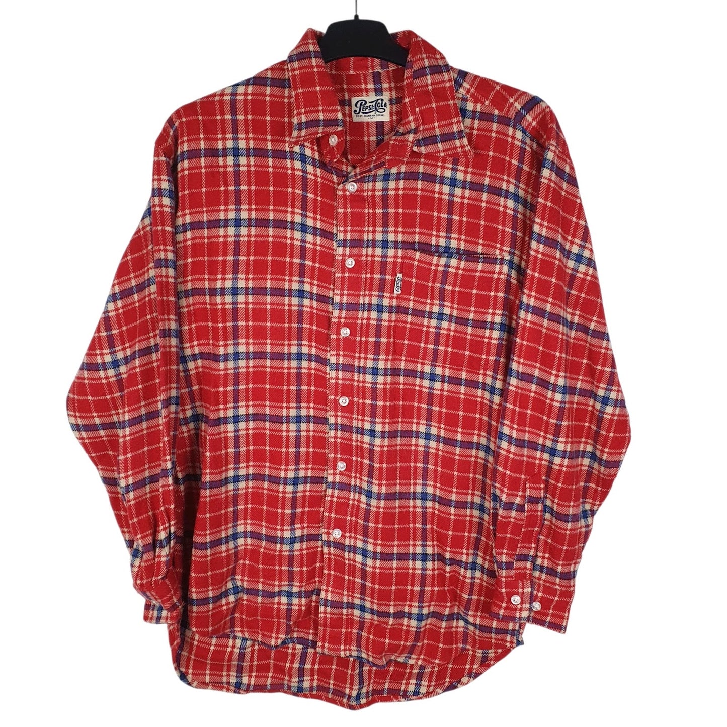 Mens Red Pepsi Cola Vintage Flannel Long Sleeve Shirt