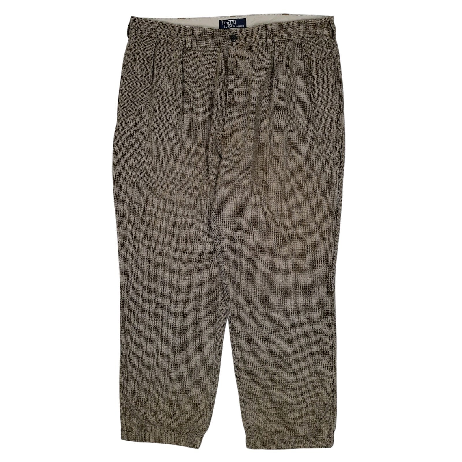 Mens Grey Polo Ralph Lauren Vintage 90s Herringbone Chino Trousers
