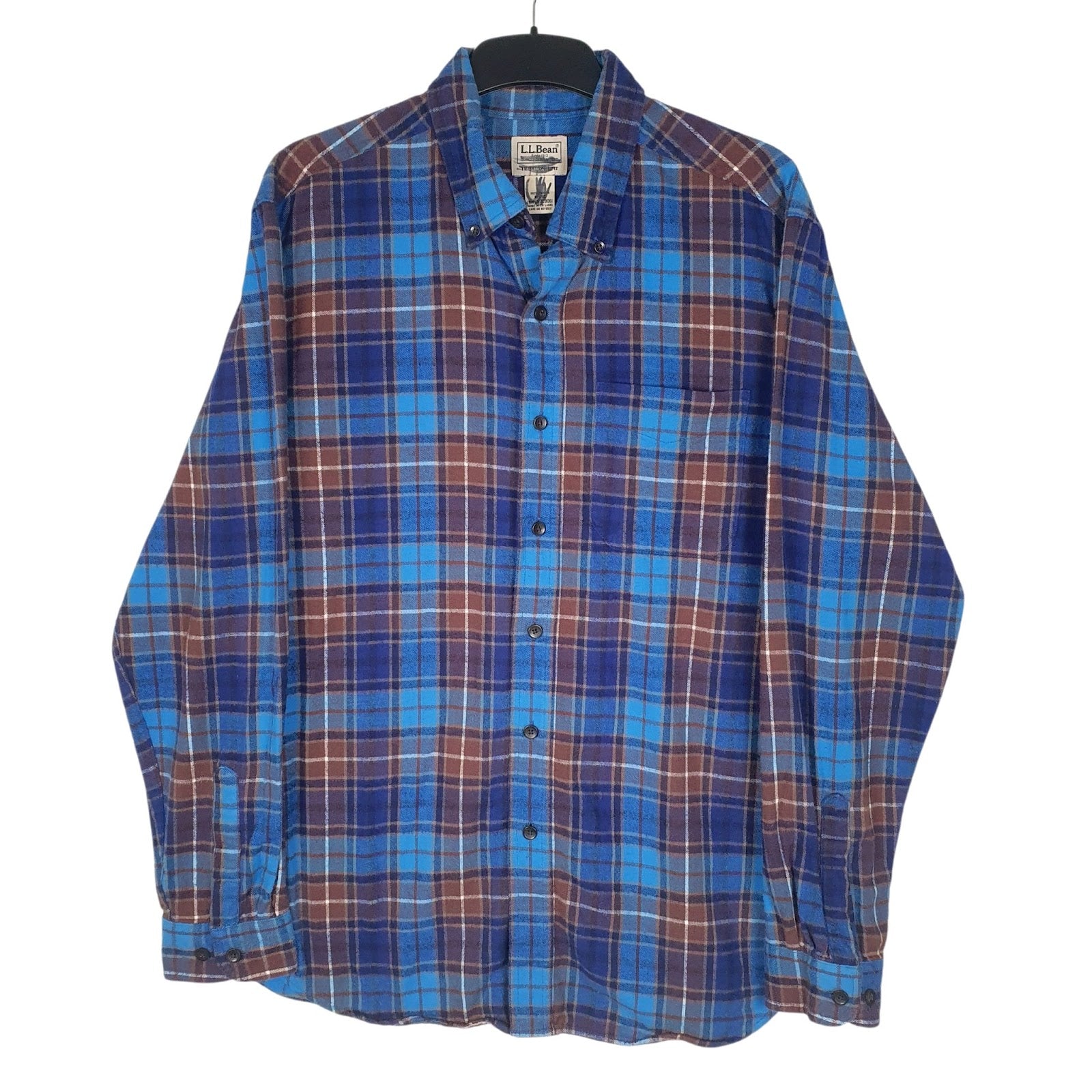 Mens Blue L.L.Bean Flannel Long Sleeve Shirt