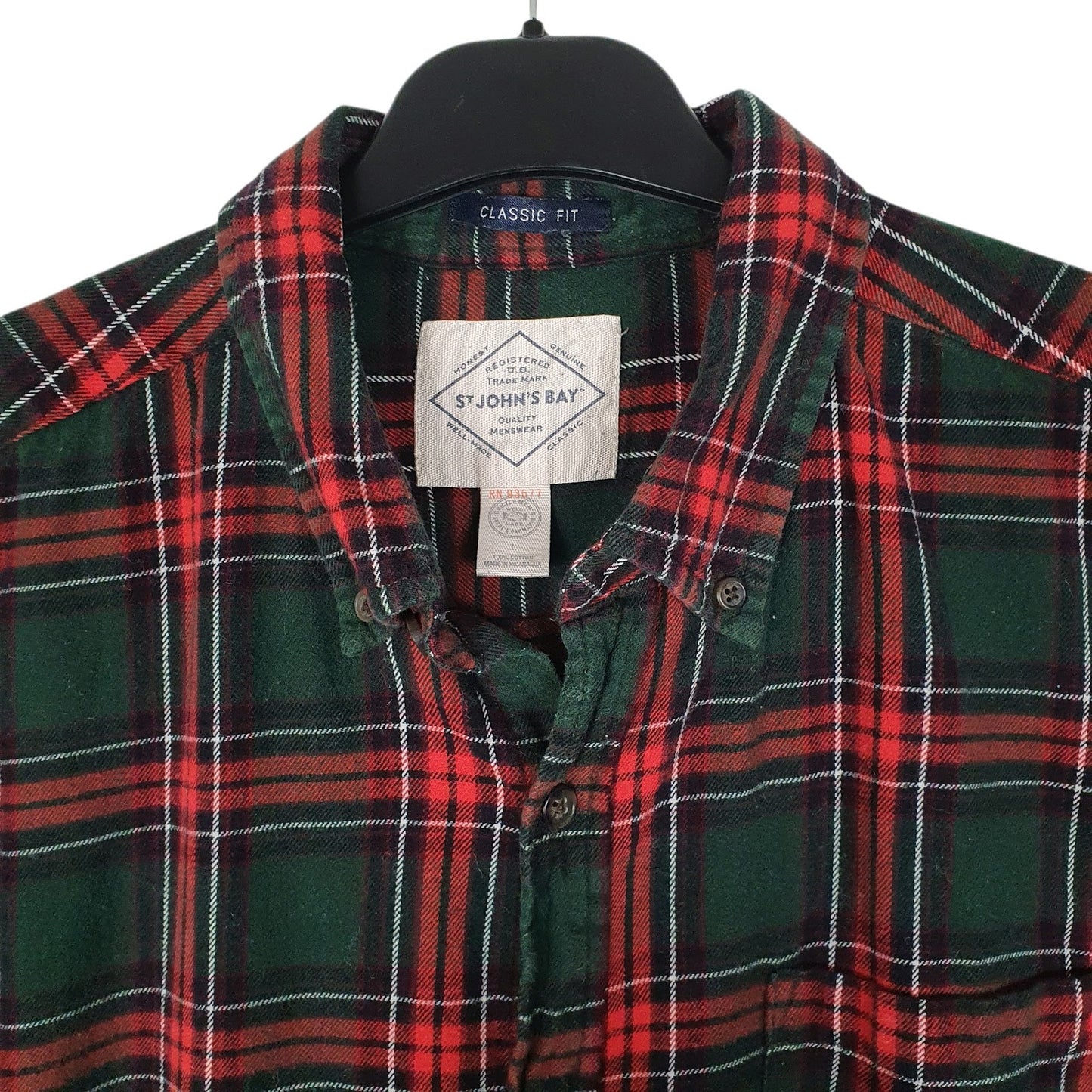 Mens Green St Johns Bay Flannel Plaid  Shirt