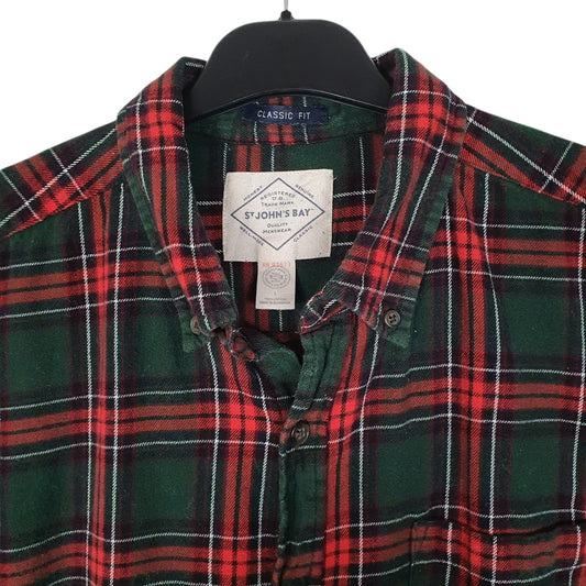 Mens Green St Johns Bay Flannel Plaid  Shirt