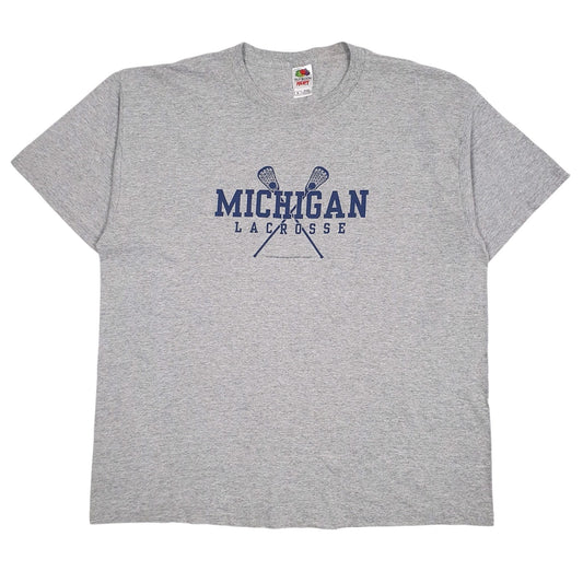 Mens Grey Fruit Of The Loom Michigan Lacrosse Short Sleeve T Shirt
