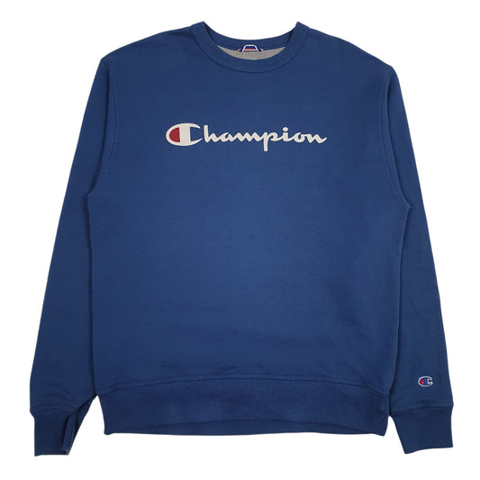 Mens Blue Champion Spellout Crewneck Jumper