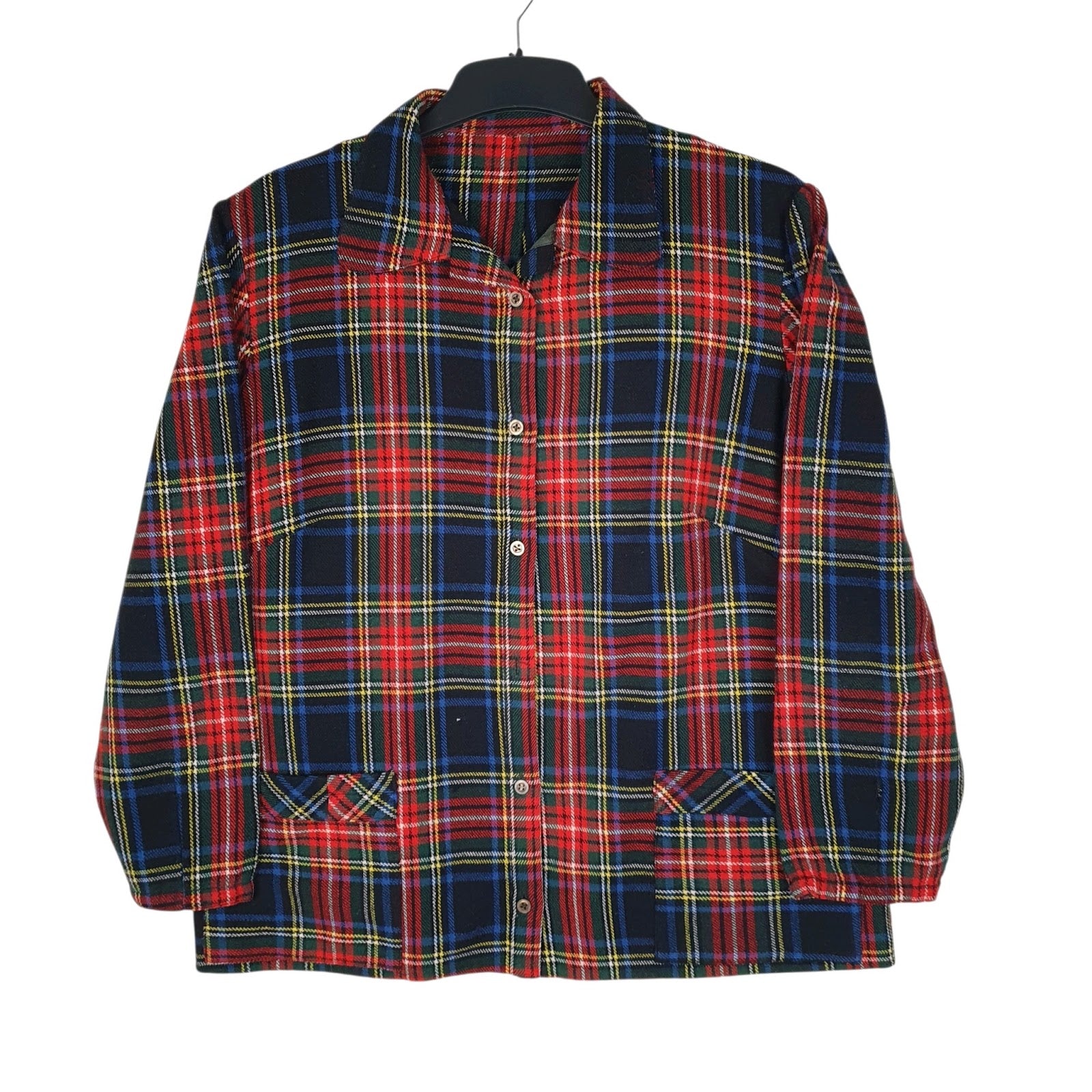 Womens Navy Unbranded Plaid Flannel Jacket Long Sleeve Shirt