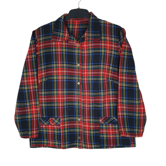 Womens Navy Unbranded Plaid Flannel Jacket Long Sleeve Shirt