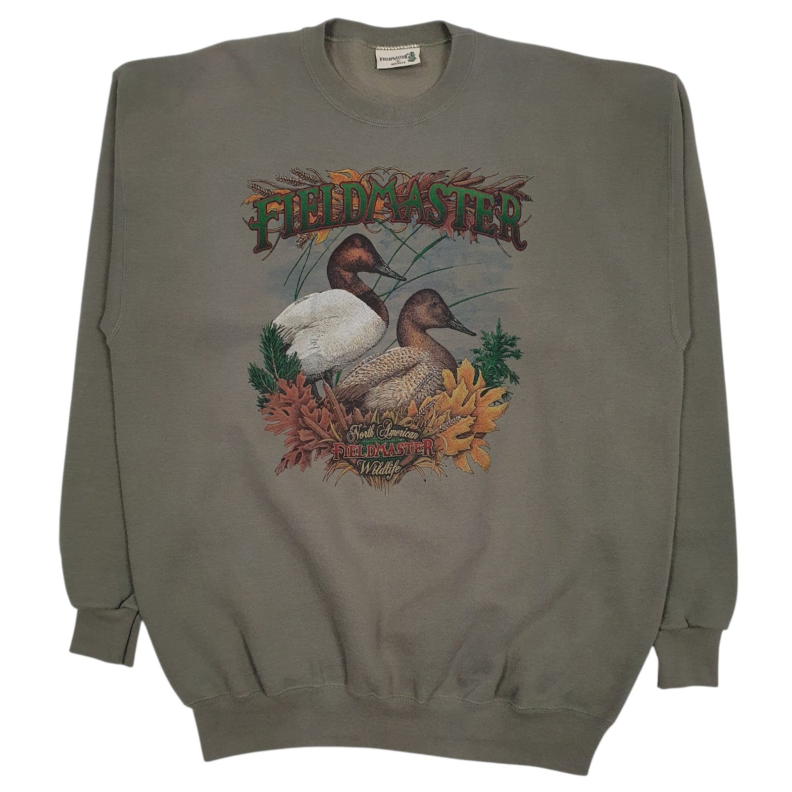 Mens Green Field Master Graphic Vintage 90s Made In USA Crewneck Jumper