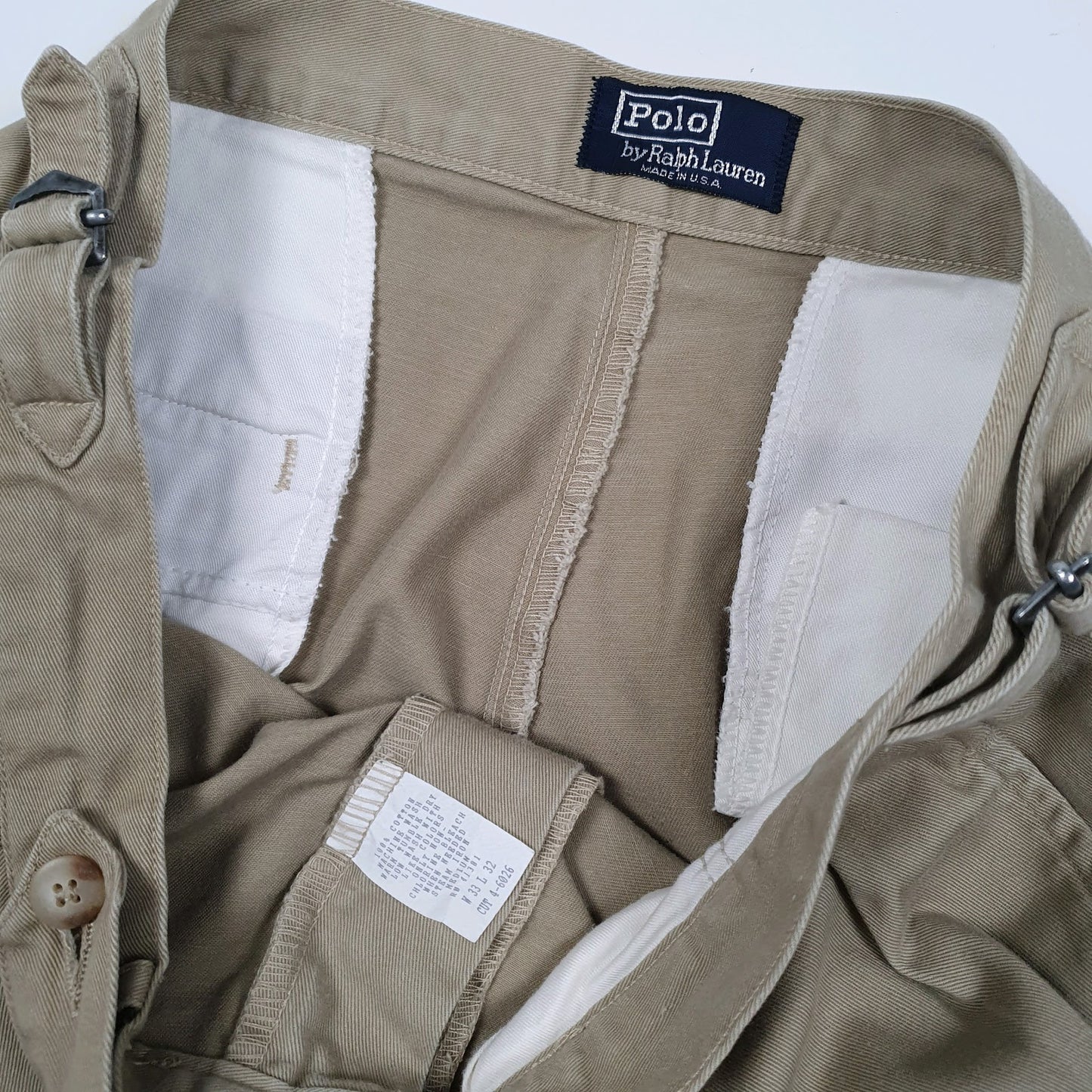 Mens Beige Polo Ralph Lauren Golf Vintage 80s Made In USA Pleated  Trousers