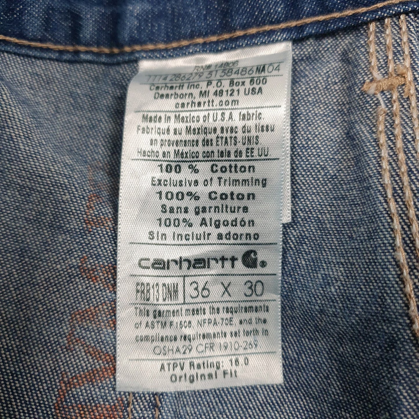 Mens Blue Carhartt Workwear Carpenter Fire Resistant  Jeans