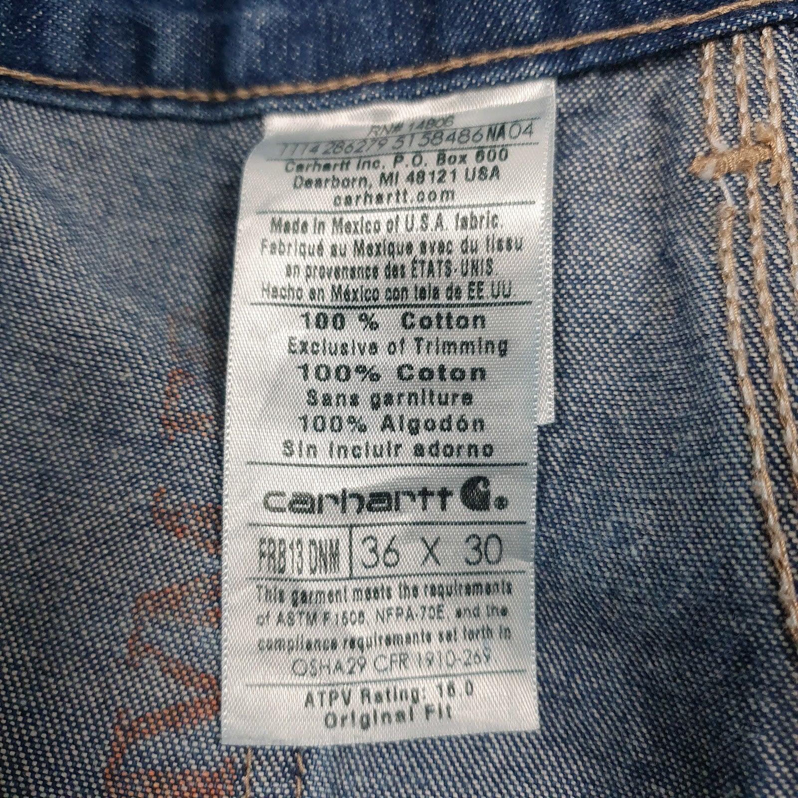 Mens Blue Carhartt Workwear Carpenter Fire Resistant  Jeans