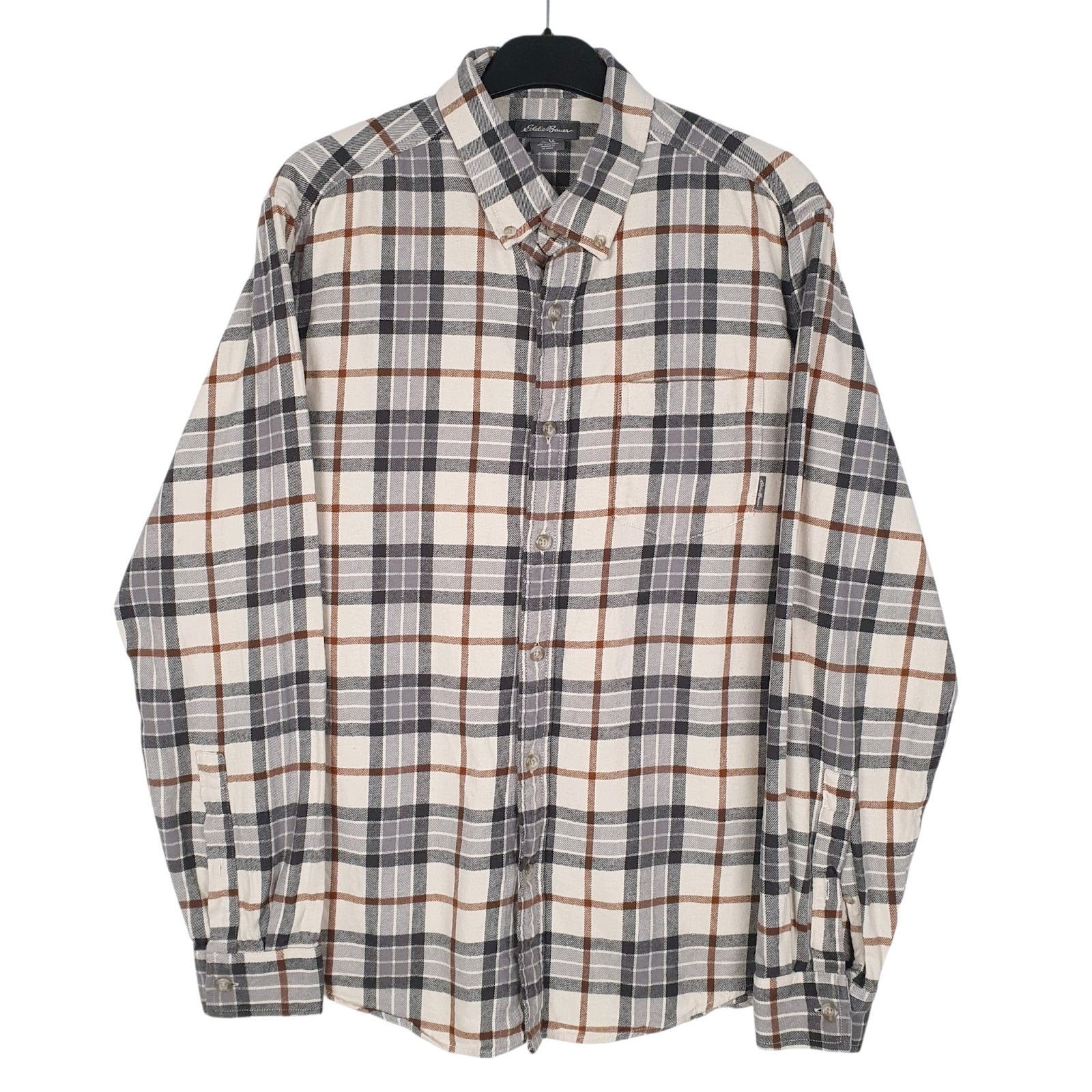 Mens Grey Eddie Bauer Flannel Long Sleeve Shirt