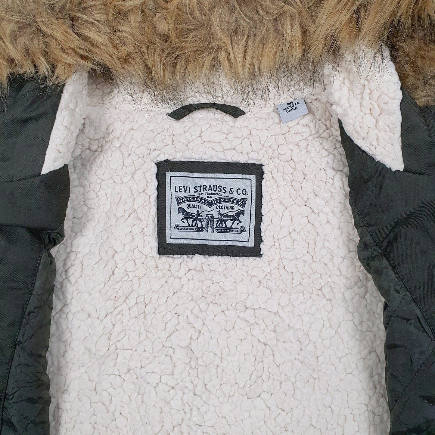Mens Green Levis Sherpa Lined Hoodie Coat