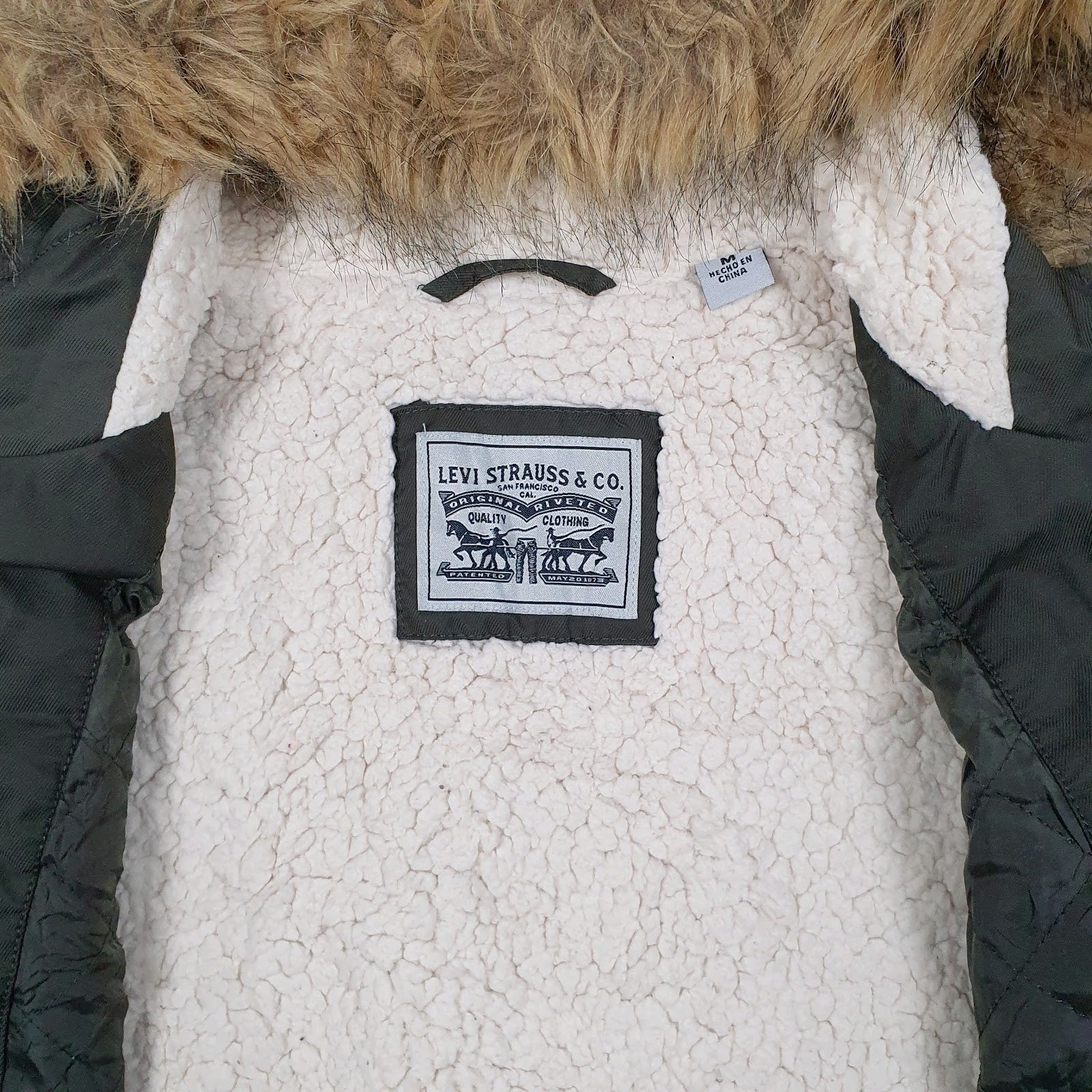 Mens Green Levis Sherpa Lined Hoodie Coat