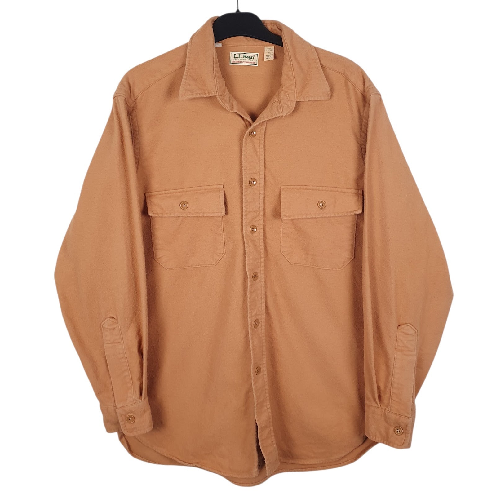 Mens Orange L.L.Bean Chamois Vintage 90s Made In USA Long Sleeve Shirt