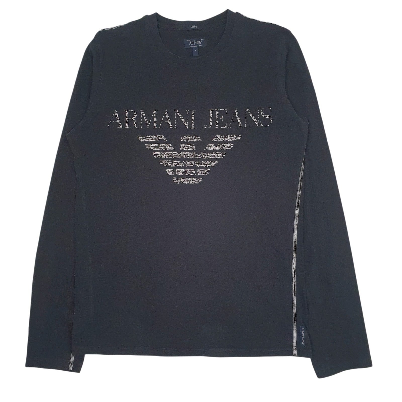 Mens Black Armani Slim Spellout Long Sleeve T Shirt