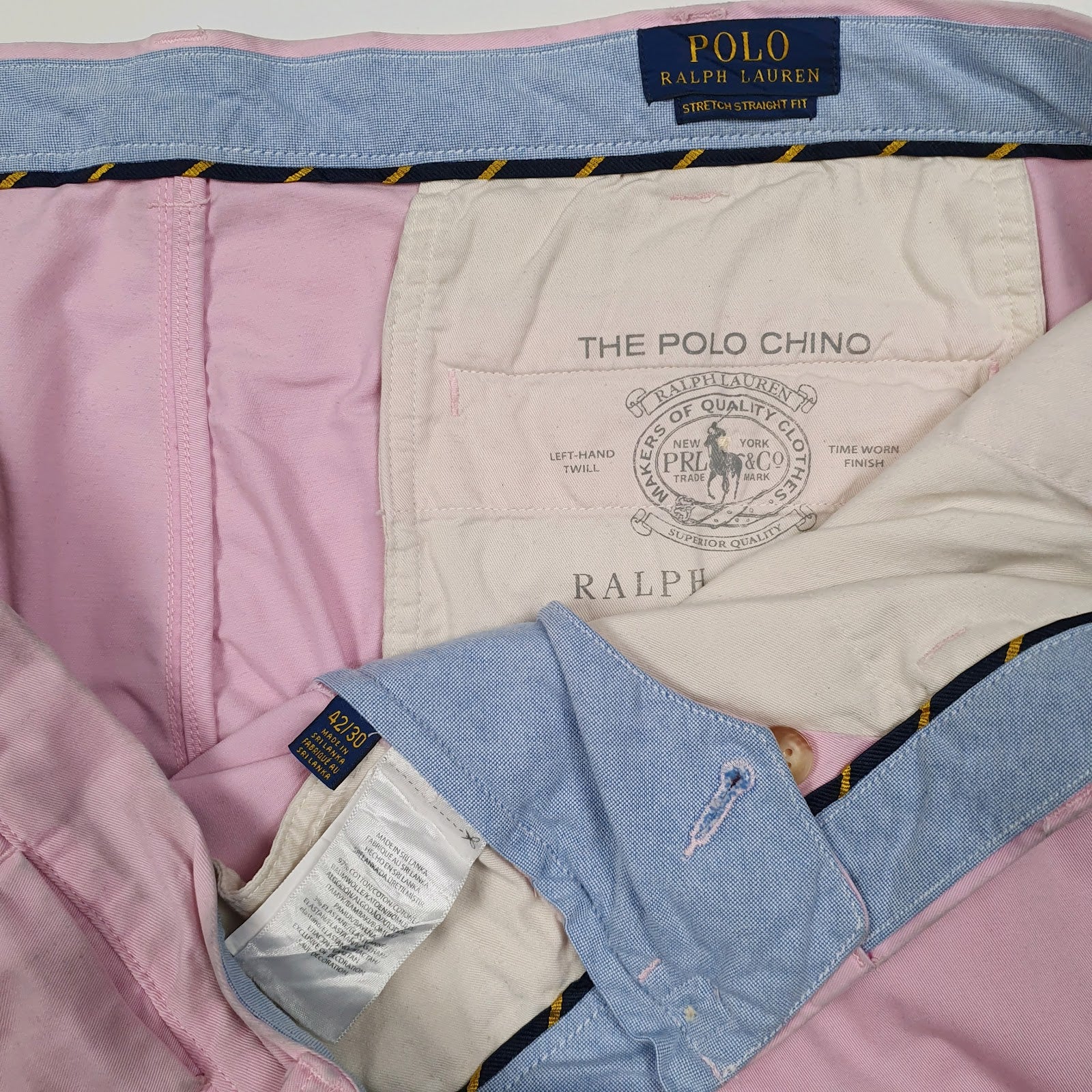 Mens Pink Polo Ralph Lauren Stretch Straight Fit  Trousers