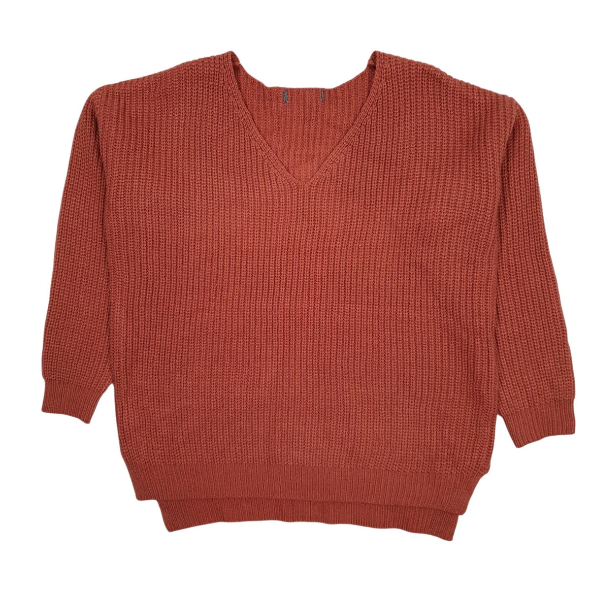 Womens Burgundy Unbranded Chunky Knit V Neck Jumper