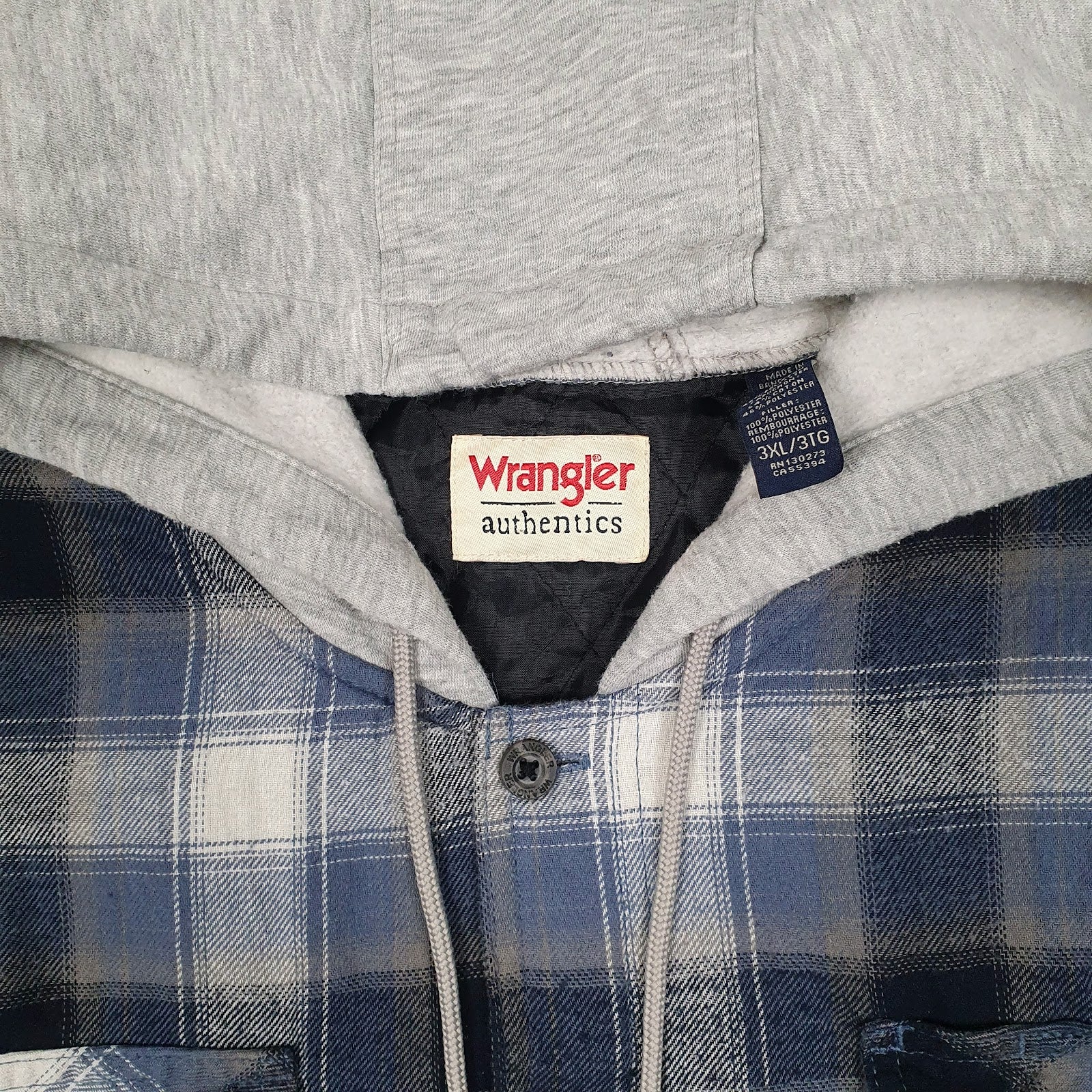 Mens Blue Wrangler Shacket Hoodie Plaid  Coat