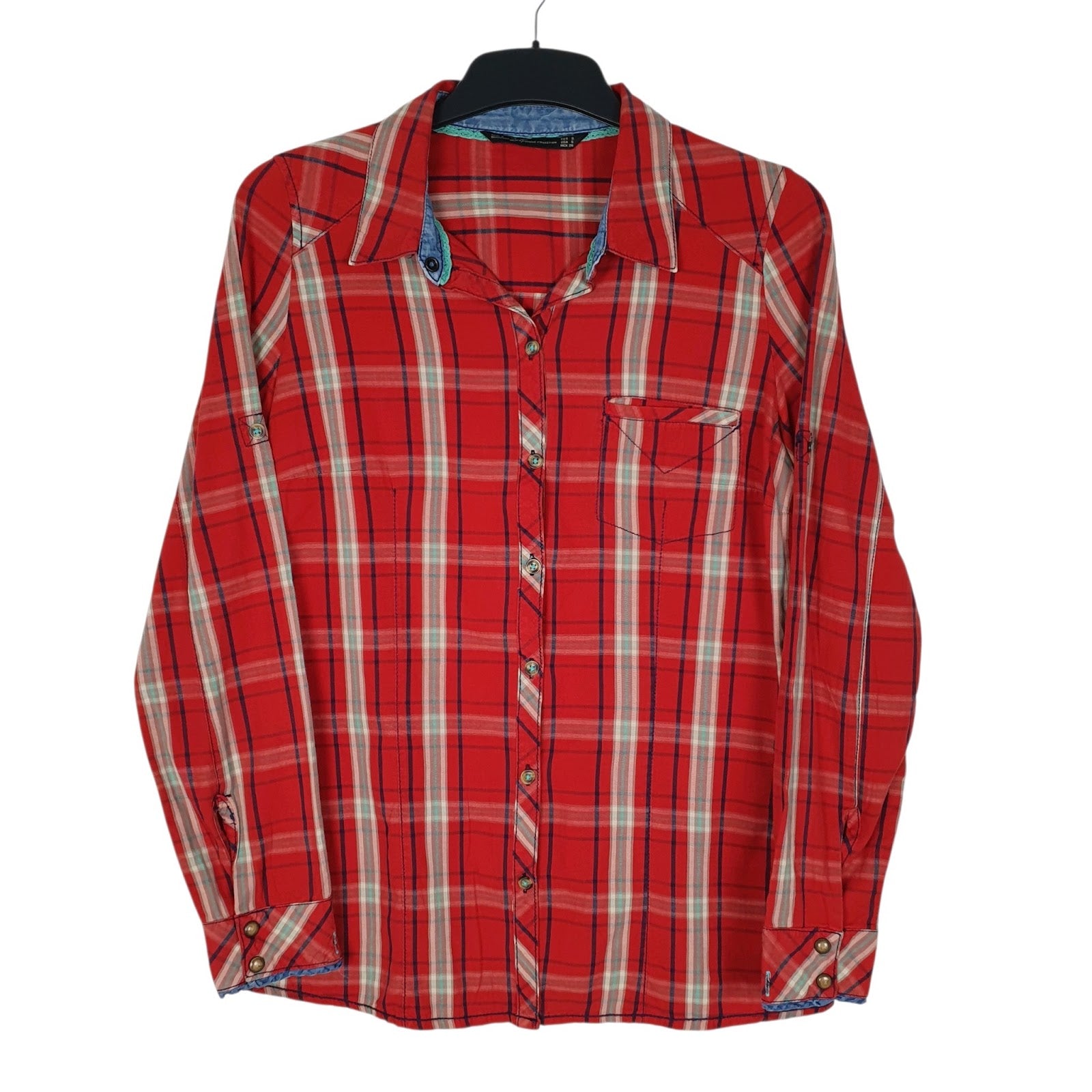 Womens Red Zara Plaid Popper Western Long Sleeve Shirt