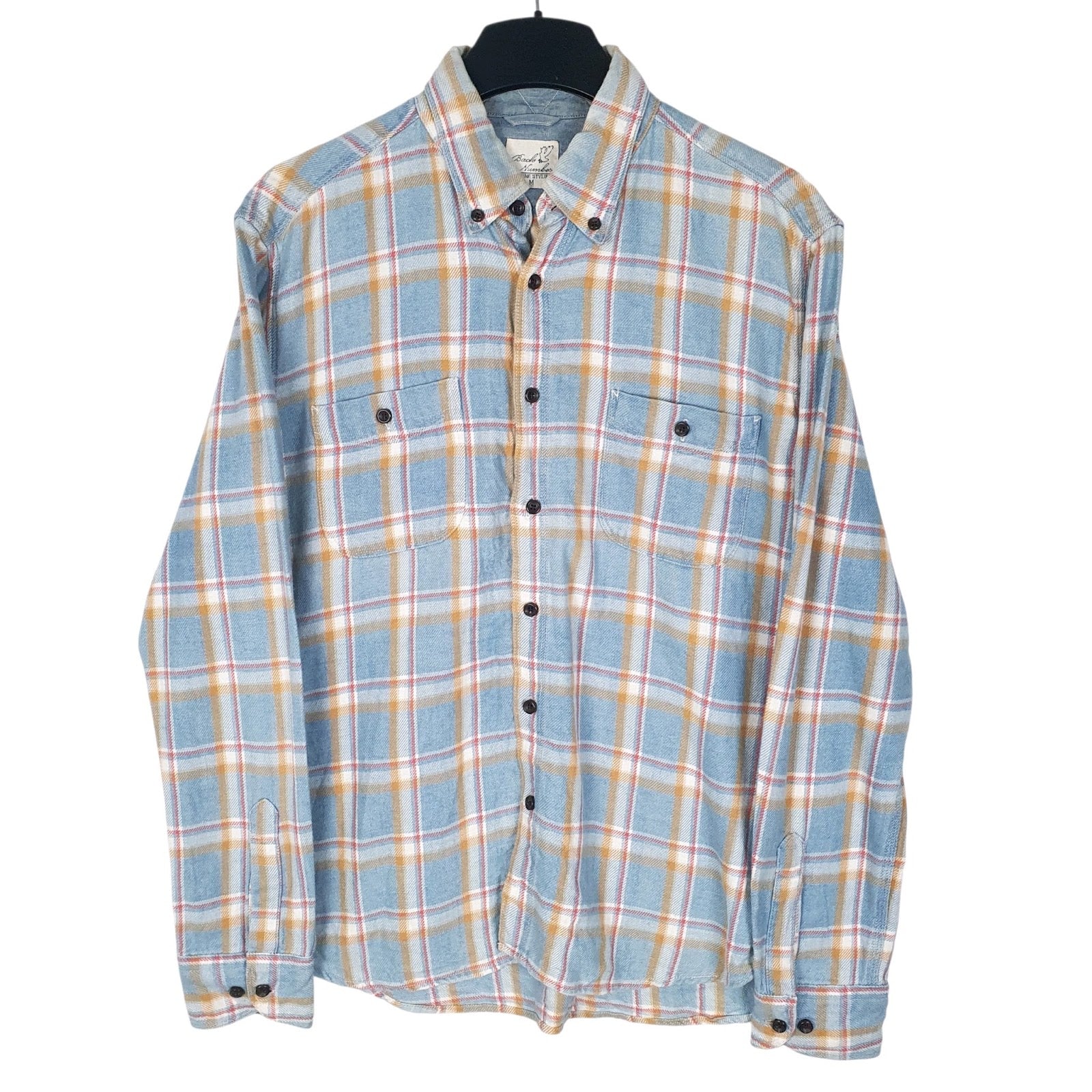 Mens Blue Back Numbers Flannel Long Sleeve Shirt