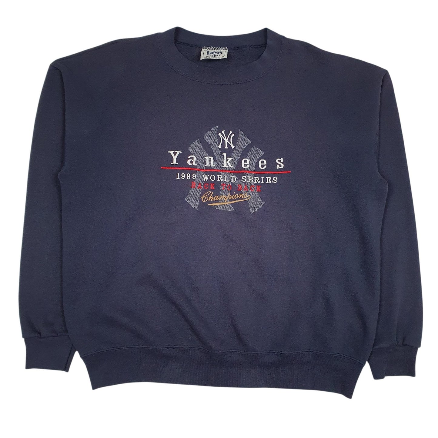 Mens Navy Lee Vintage 90s MLB New York Yankees 1999 World Series Crewneck Jumper