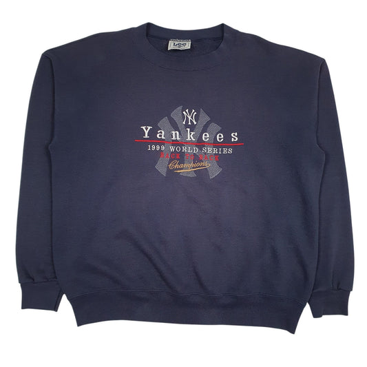Mens Navy Lee Vintage 90s MLB New York Yankees 1999 World Series Crewneck Jumper