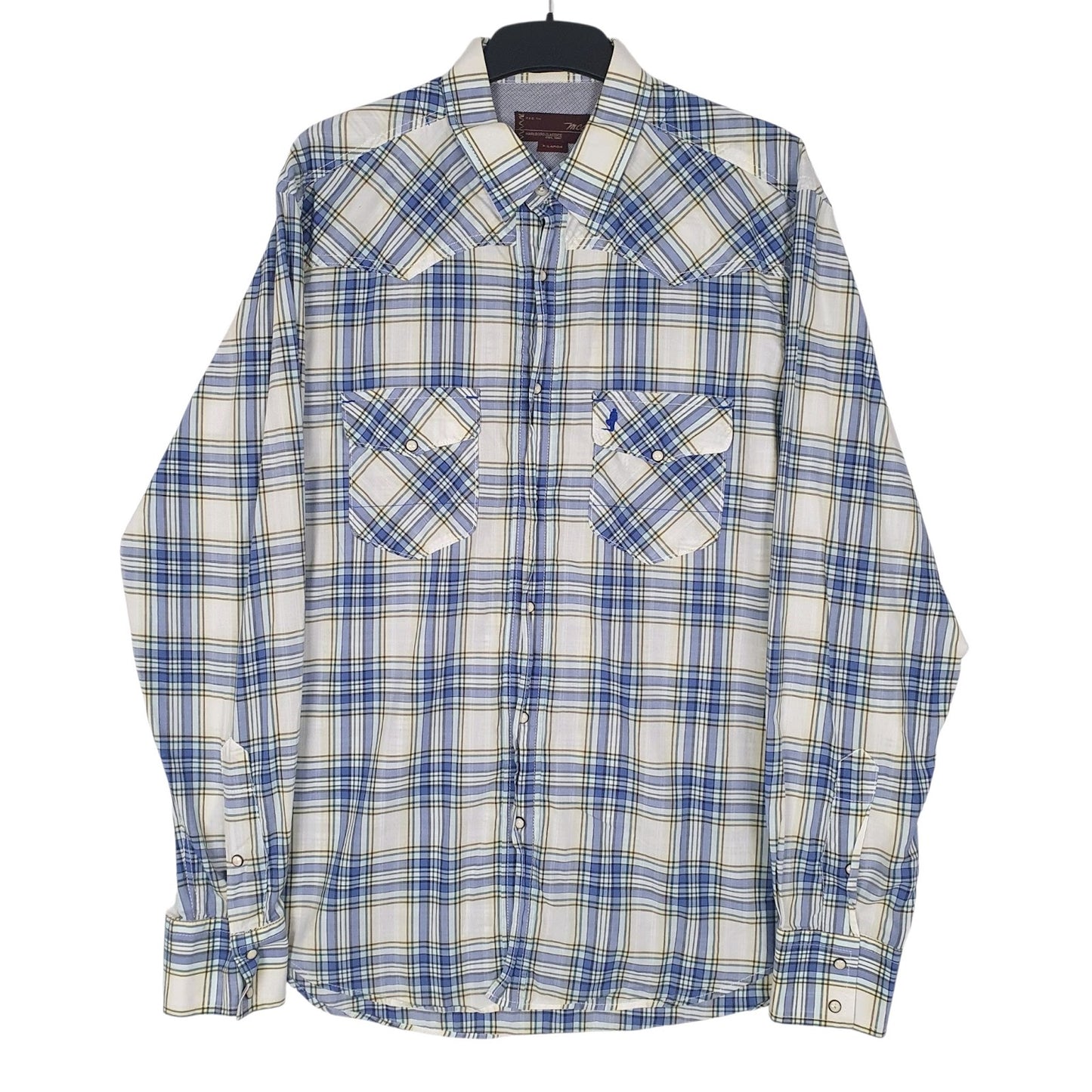 Mens Blue Marlboro Vintage Pearl Snap Long Sleeve Shirt