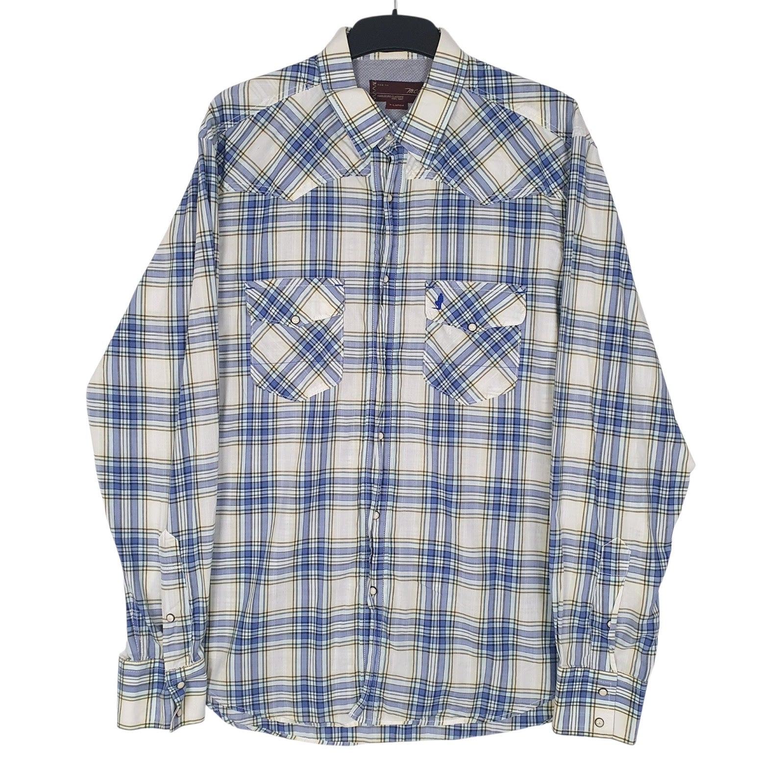 Mens Blue Marlboro Vintage Pearl Snap Long Sleeve Shirt