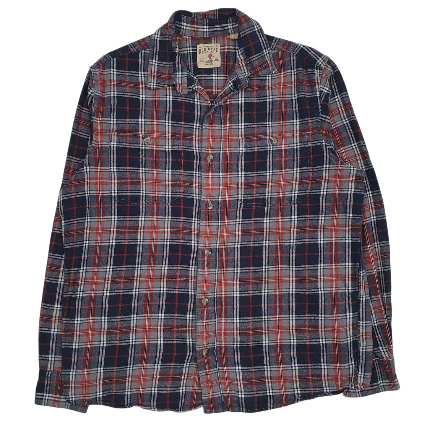 Mens Grey Red Head Flannel Long Sleeve Shirt