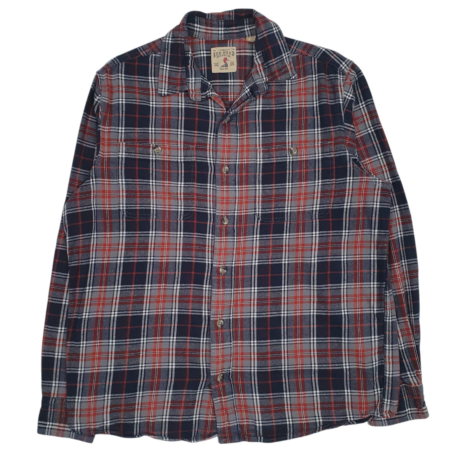 Mens Grey Red Head Flannel Long Sleeve Shirt