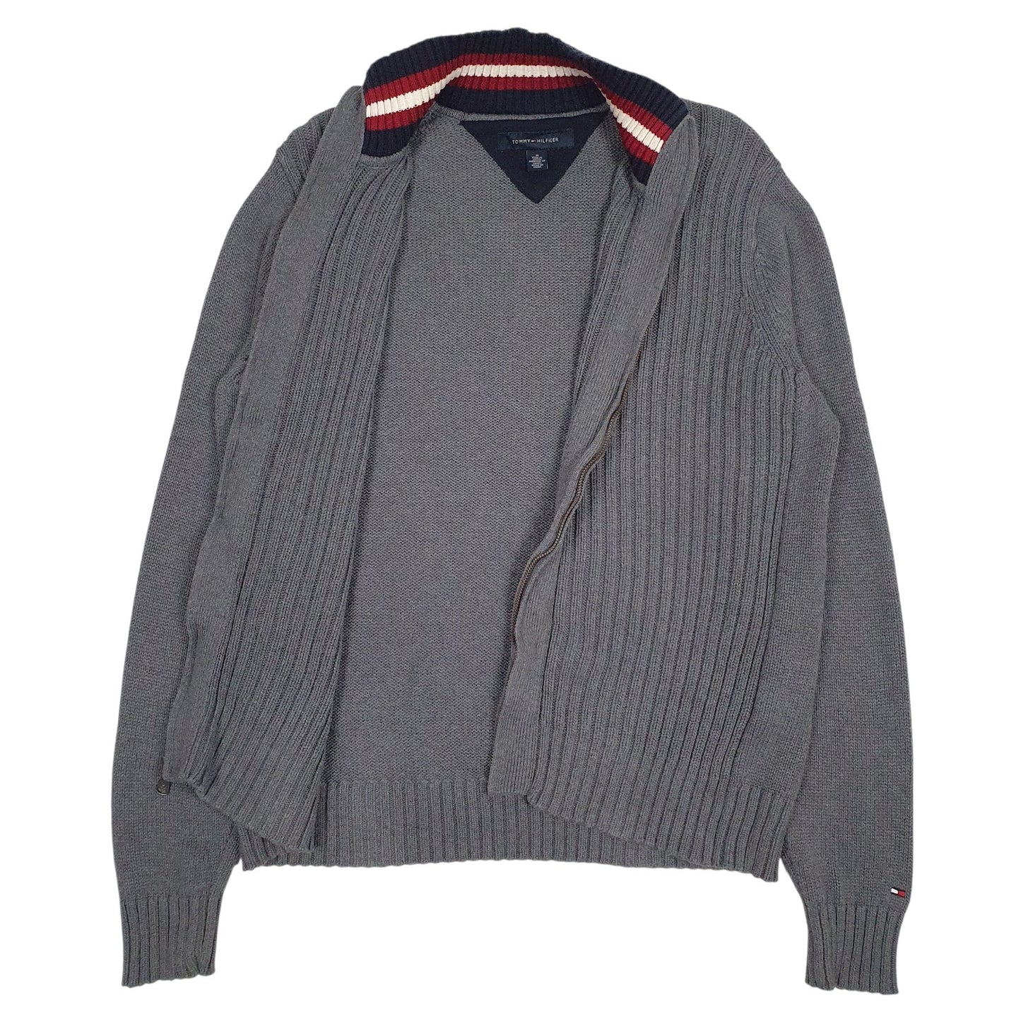 Mens Grey Tommy Hilfiger Heavy Knitwear Full Zip Jumper