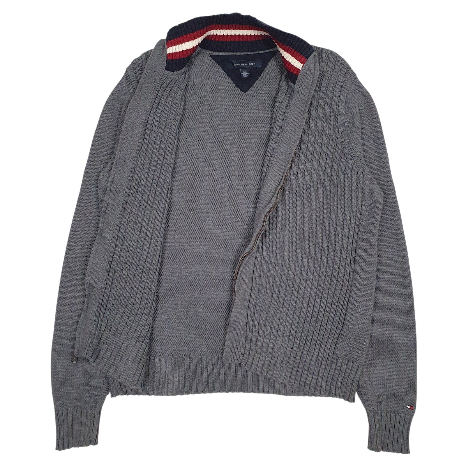 Mens Grey Tommy Hilfiger Heavy Knitwear Full Zip Jumper