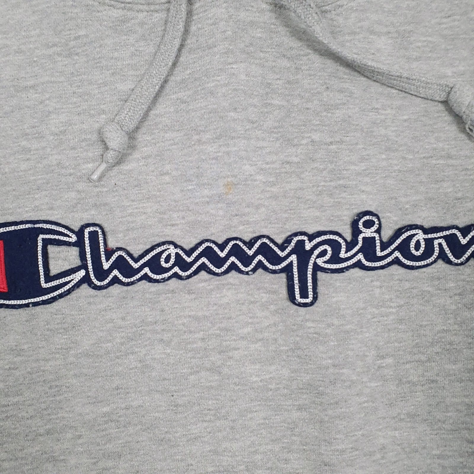 Mens Grey Champion Spellout Hoodie Jumper