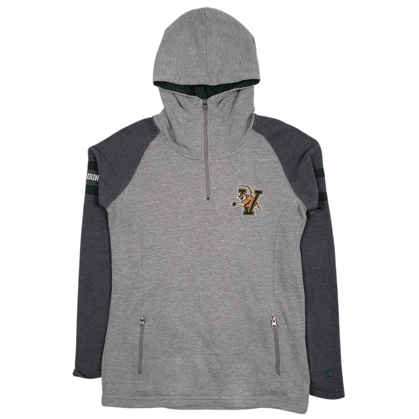 Mens Grey Champion Hooded Quarter Zip Jumper