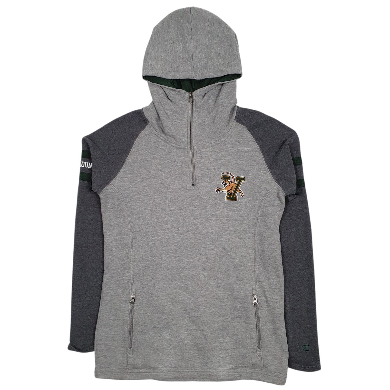 Mens Grey Champion Hooded Quarter Zip Jumper