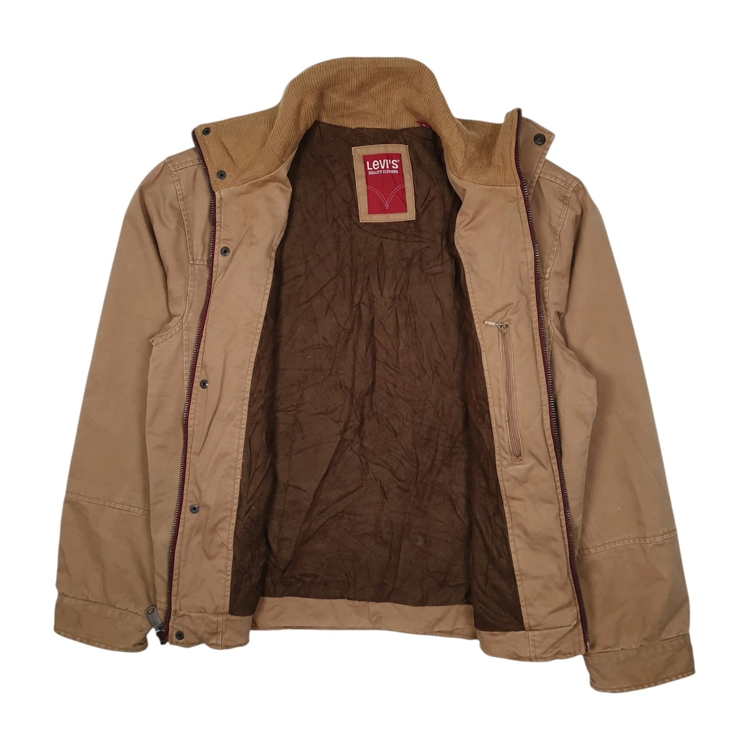 Mens Beige Levis Padded Windbreaker Hoodie Coat