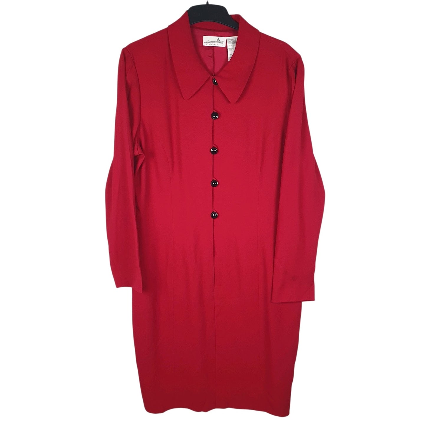Womens Red Liz Claiborne Button Front Long Sleeve Dress