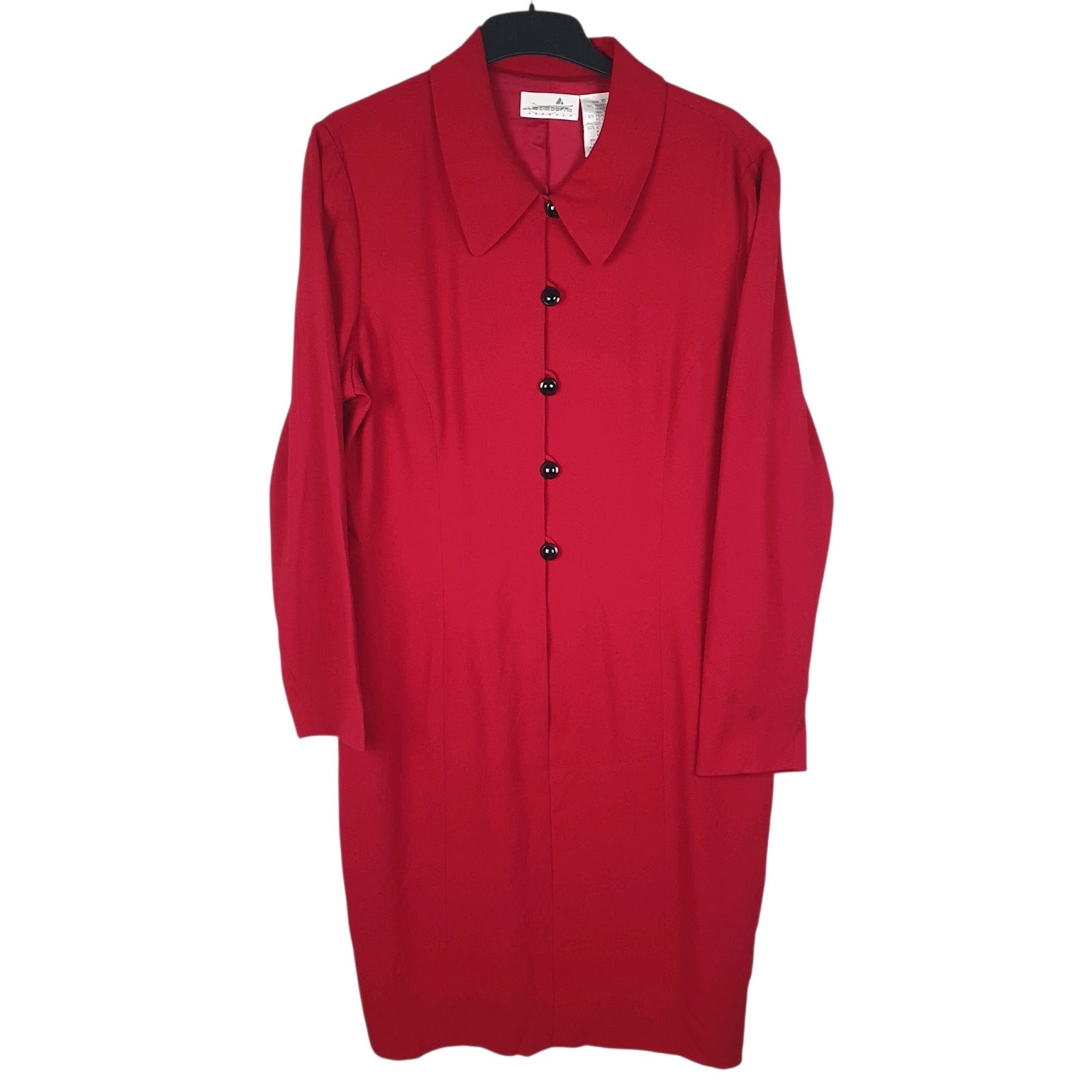 Womens Red Liz Claiborne Button Front Long Sleeve Dress