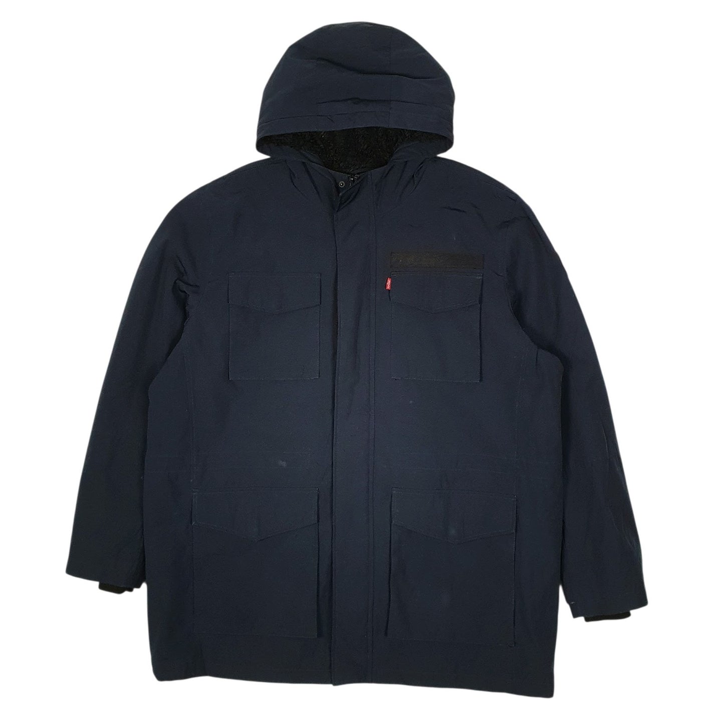 Mens Navy Levis Sherpa Lined Rain Parka  Coat