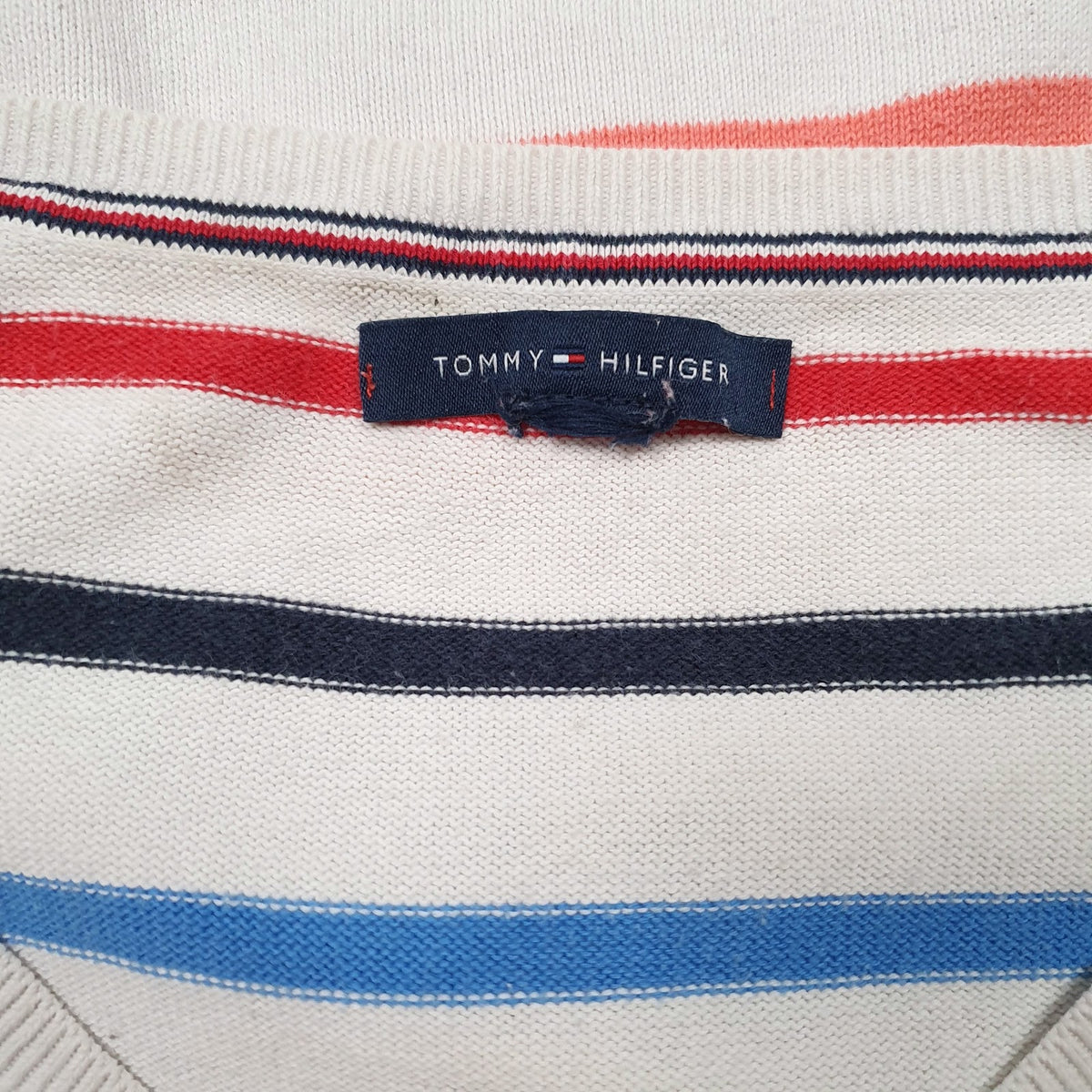 Mens White Tommy Hilfiger  V Neck Jumper