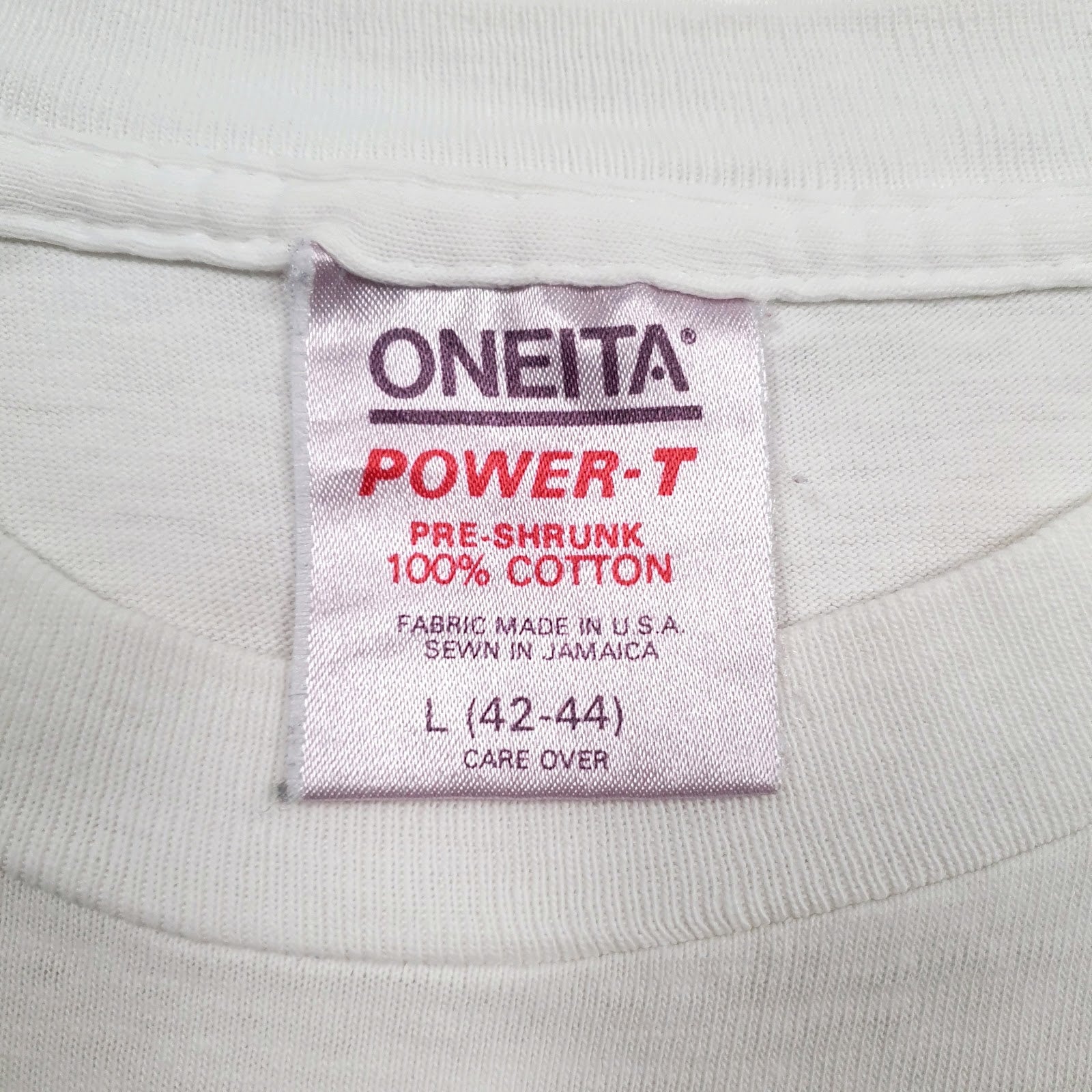Mens White Oneita Single Stitch Vintage 90s Hoodie T Shirt