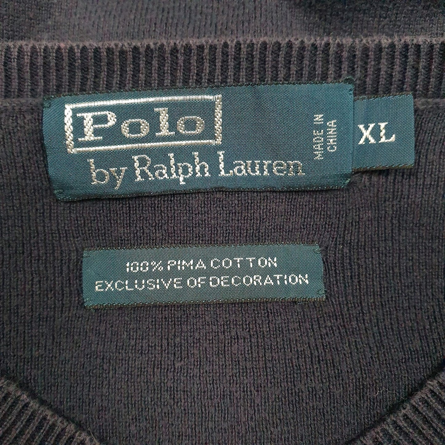 Mens Navy Polo Ralph Lauren Pima V Neck Jumper